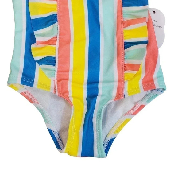 12m Striped Ruffle Detail One Piece Baby Bikinis One Piece Swimsuit for Girls - Picture 4 of 6